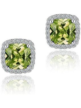 Peridot Halo Stud Earrings Cubic Zirconia Birthstone Simulated Diamond Jewelry